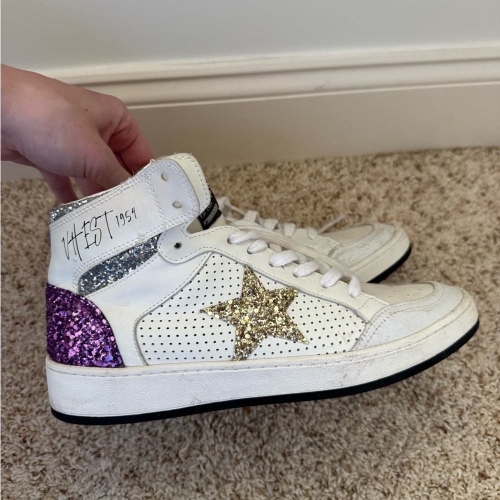 Vintage Havana White and Gold Star High-Top Sneakers